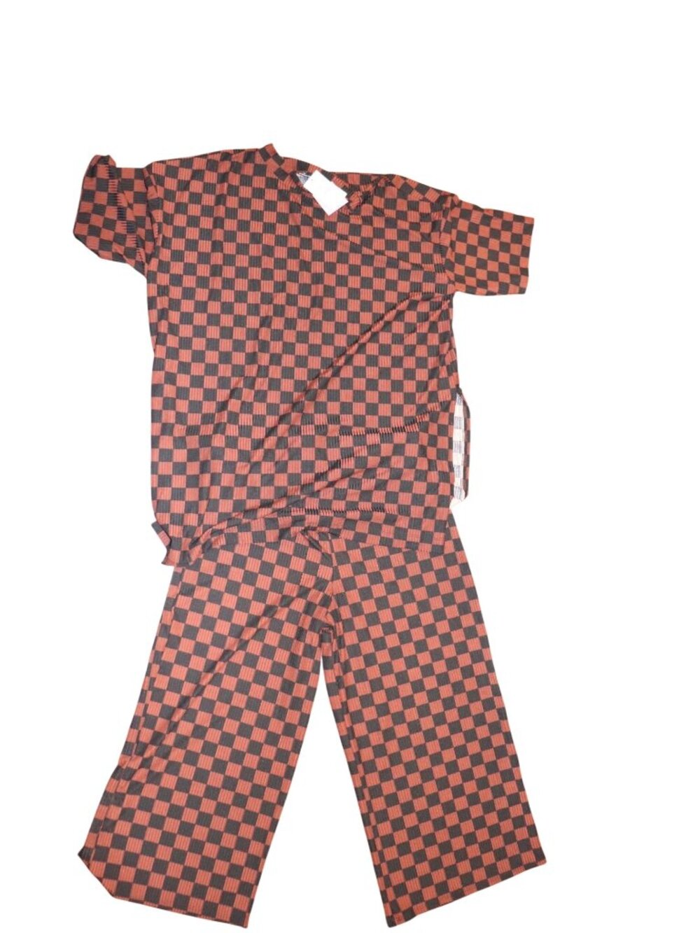 Dressed in Lala Leveled Up Ribbed Playsuit in Black + Mocha Checkerboard, Large